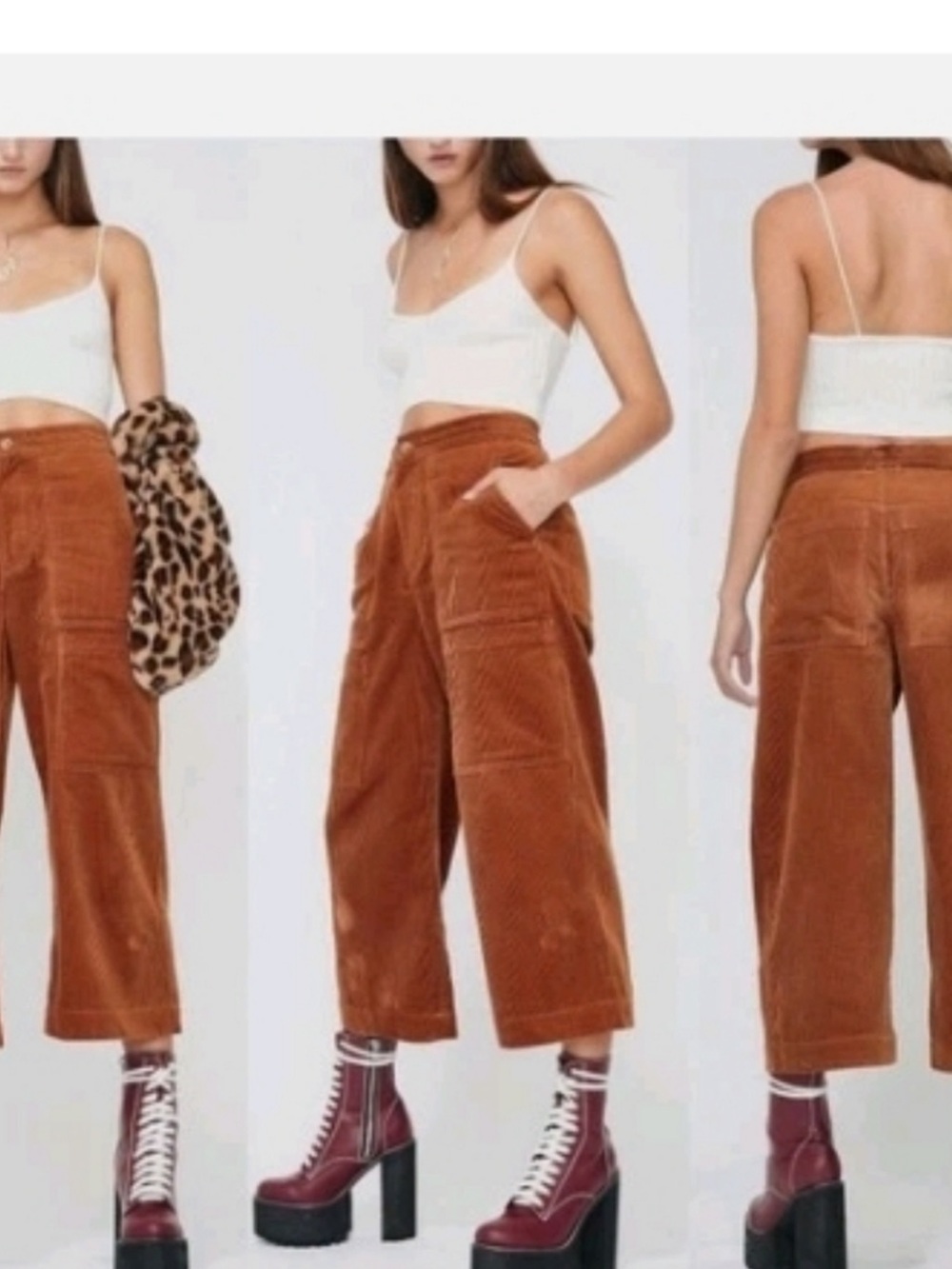 Current Air Women’s Wide Wale Brown Corduroy Crop Utility Pants